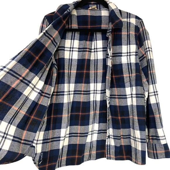 WOOLRICH Women’s Flannel Button Shirt XL Blue White Plaid Soft Long Sleeve Pocke - Picture 9 of 11